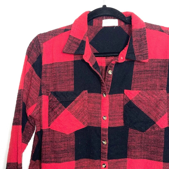 Maurices 100% Cotton Relaxed Fit Red Black Plaid Button Down Shirt Medium Women - Picture 4 of 11